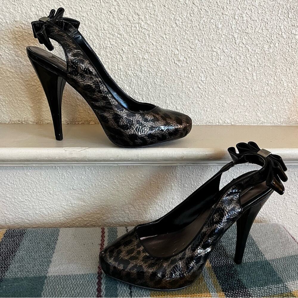 Steve Madden Womens Leopard Print Slingback Heels Size 7.5 Classic Bow Back Heel